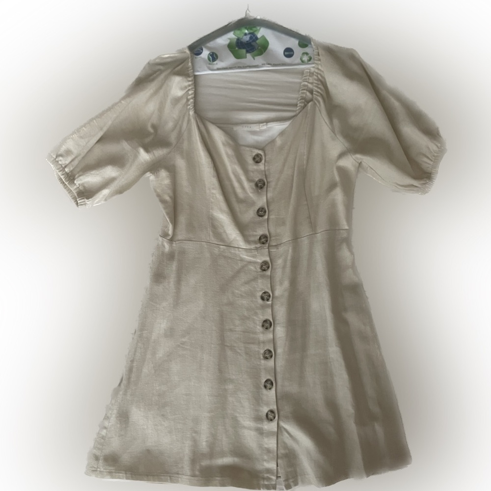 LUSH Linen Puff Sleeve Mini Dress